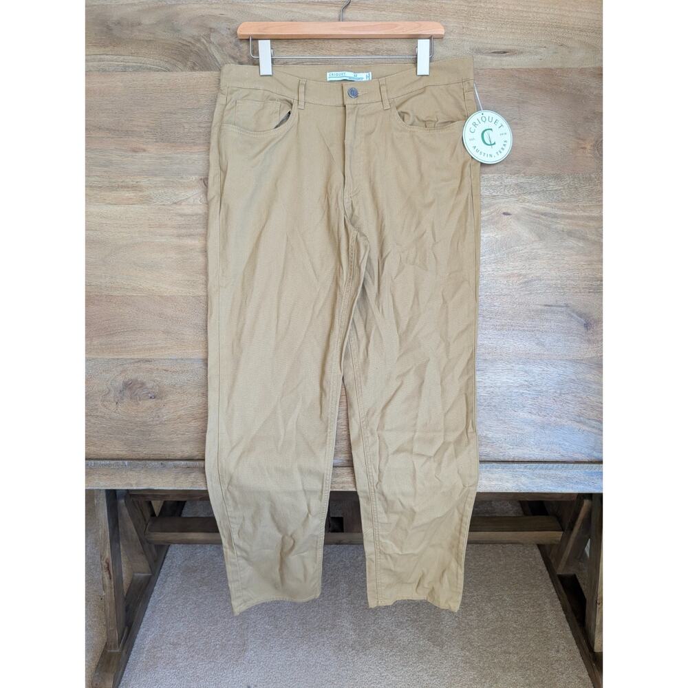 Criquet Pants Mens 32 Khaki Stretch Comfort Canvas High Rise Straight Leg NWT